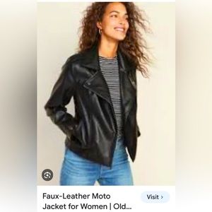 Tall Size Black Vegan Leather fitted moto jacket